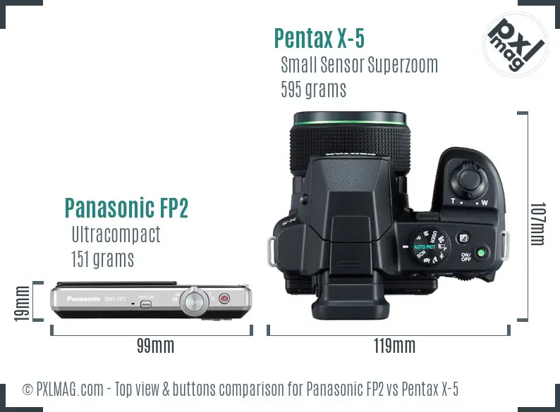 Panasonic FP2 vs Pentax X-5 top view buttons comparison Panasonic FP2 vs Pentax X-5 top view buttons comparison