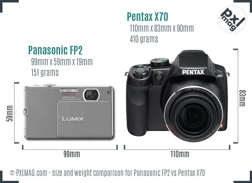 Panasonic FP2 vs Pentax X70 size comparison Panasonic FP2 vs Pentax X70 size comparison