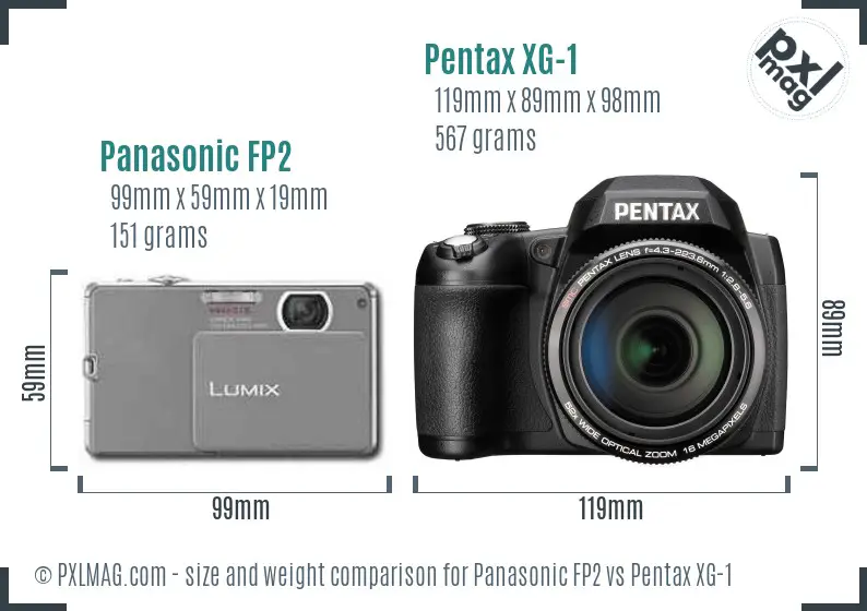 Panasonic FP2 vs Pentax XG-1 size comparison Panasonic FP2 vs Pentax XG-1 size comparison