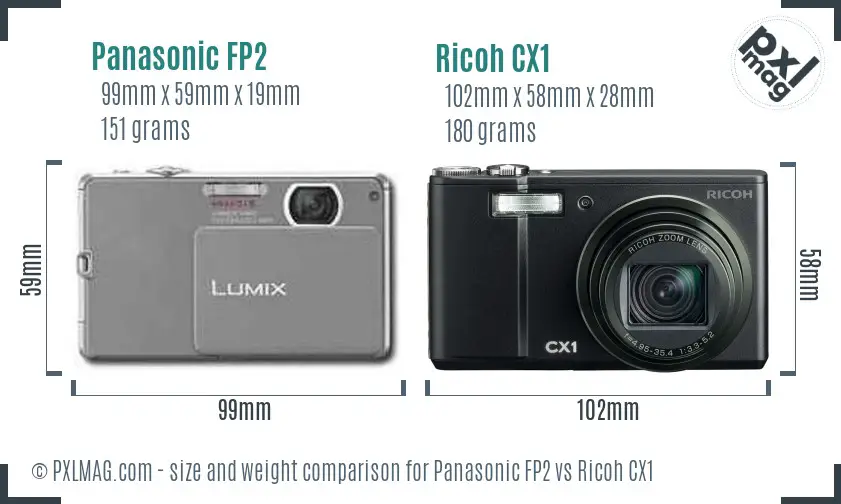 Panasonic FP2 vs Ricoh CX1 size comparison