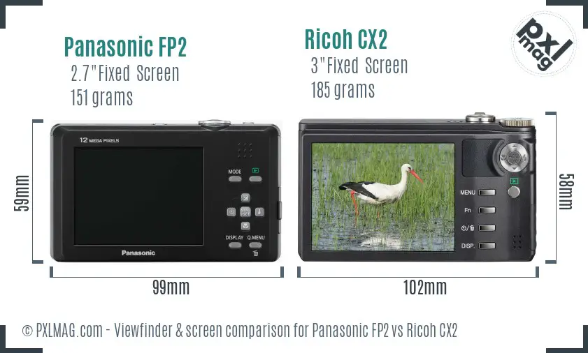 Panasonic FP2 vs Ricoh CX2 Screen and Viewfinder comparison Panasonic FP2 vs Ricoh CX2 Screen and Viewfinder comparison