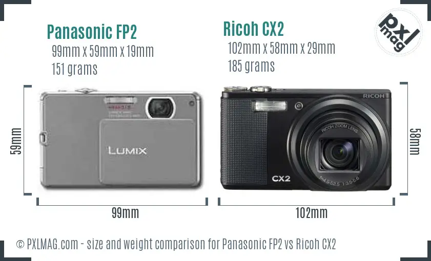 Panasonic FP2 vs Ricoh CX2 size comparison Panasonic FP2 vs Ricoh CX2 size comparison