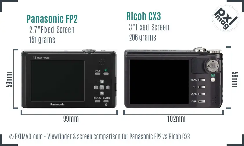 Panasonic FP2 vs Ricoh CX3 Screen and Viewfinder comparison