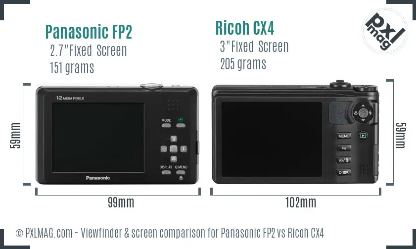 Panasonic FP2 vs Ricoh CX4 Screen and Viewfinder comparison Panasonic FP2 vs Ricoh CX4 Screen and Viewfinder comparison