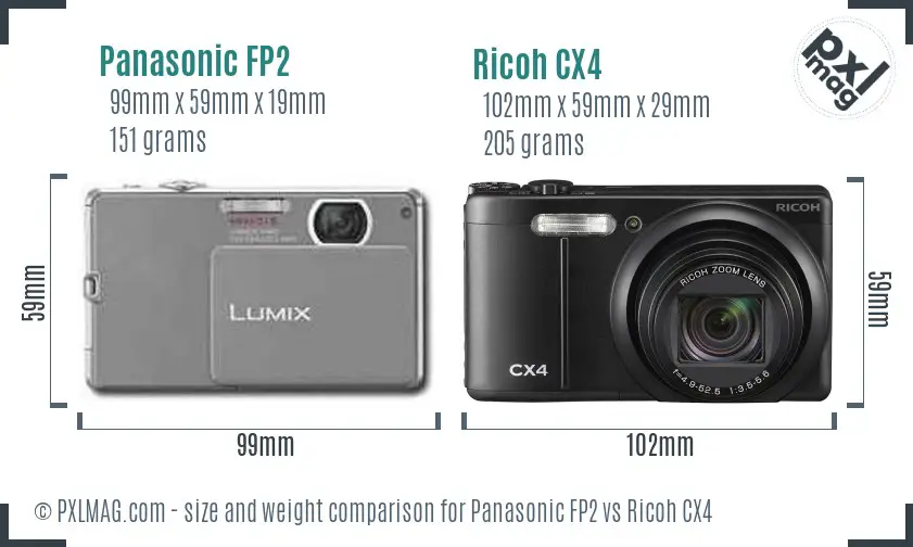 Panasonic FP2 vs Ricoh CX4 size comparison Panasonic FP2 vs Ricoh CX4 size comparison