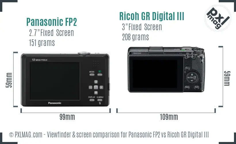 Panasonic FP2 vs Ricoh GR Digital III Screen and Viewfinder comparison