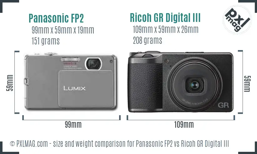 Panasonic FP2 vs Ricoh GR Digital III size comparison
