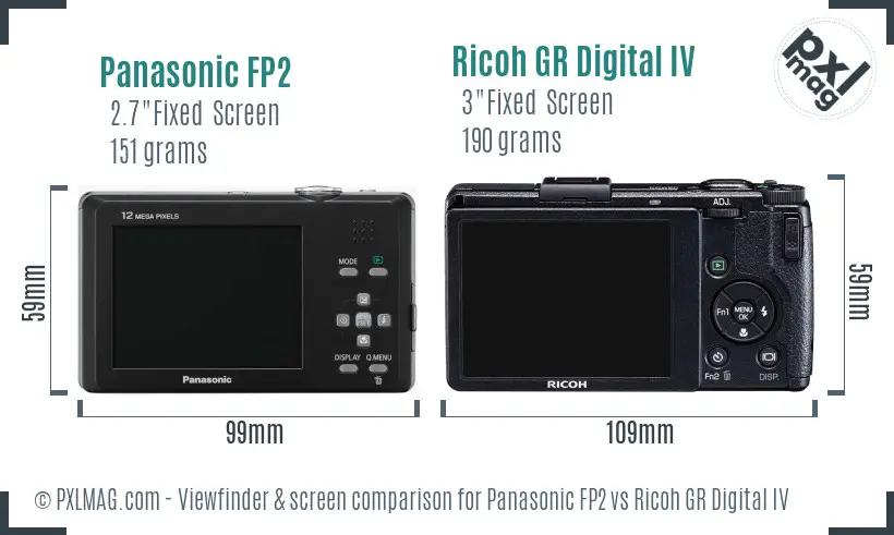 Panasonic FP2 vs Ricoh GR Digital IV Screen and Viewfinder comparison