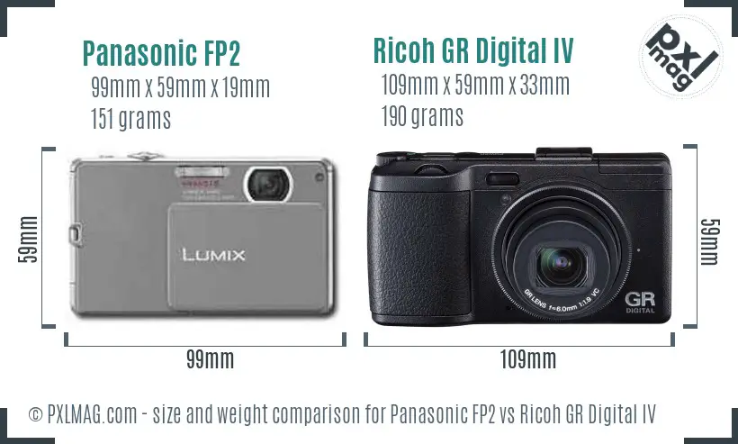 Panasonic FP2 vs Ricoh GR Digital IV size comparison