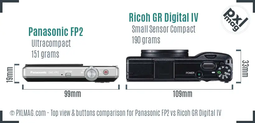 Panasonic FP2 vs Ricoh GR Digital IV top view buttons comparison