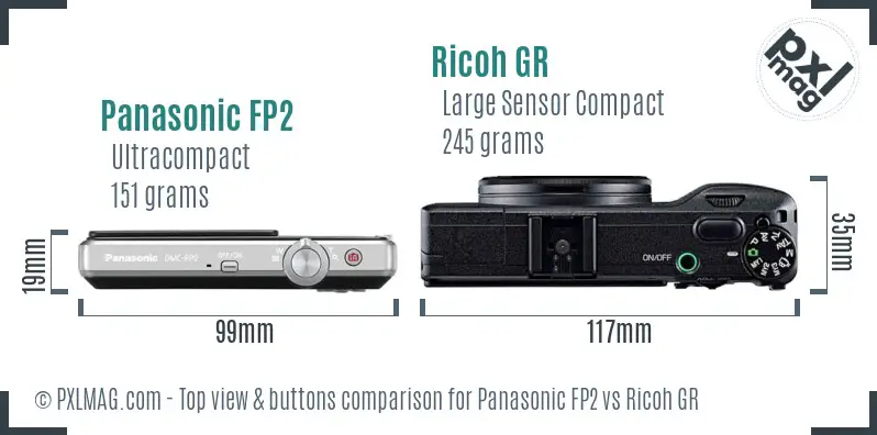 Panasonic FP2 vs Ricoh GR top view buttons comparison Panasonic FP2 vs Ricoh GR top view buttons comparison