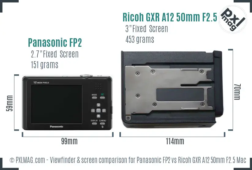 Panasonic FP2 vs Ricoh GXR A12 50mm F2.5 Macro Screen and Viewfinder comparison