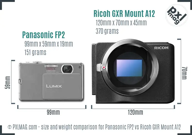 Panasonic FP2 vs Ricoh GXR Mount A12 size comparison Panasonic FP2 vs Ricoh GXR Mount A12 size comparison