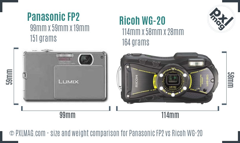 Panasonic FP2 vs Ricoh WG-20 size comparison Panasonic FP2 vs Ricoh WG-20 size comparison
