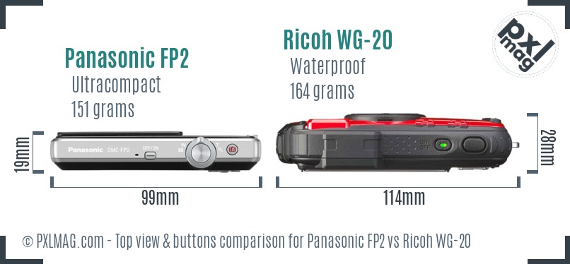 Panasonic FP2 vs Ricoh WG-20 top view buttons comparison
