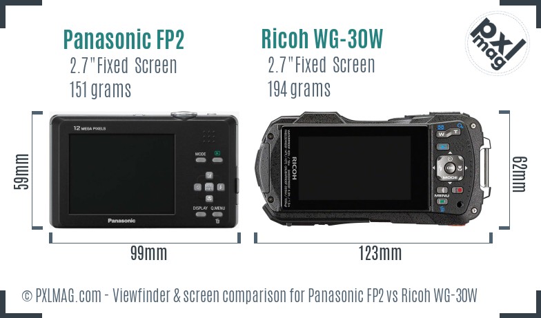 Panasonic FP2 vs Ricoh WG-30W Screen and Viewfinder comparison