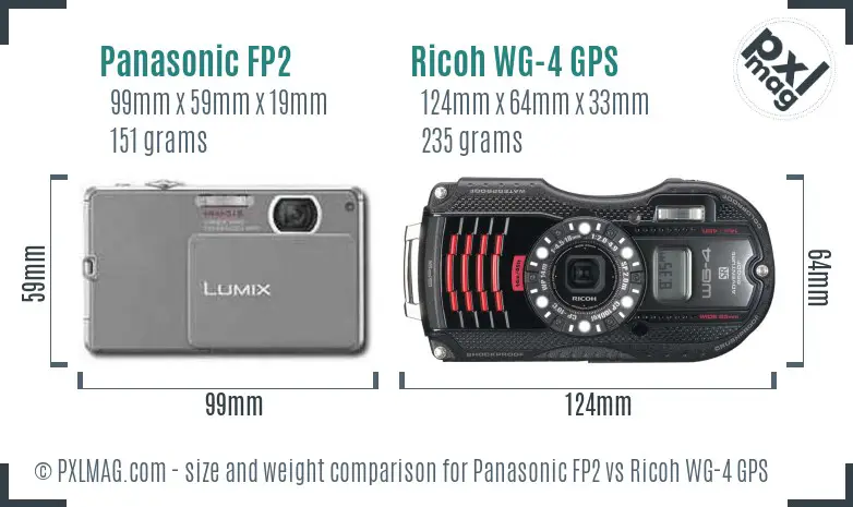 Panasonic FP2 vs Ricoh WG-4 GPS size comparison