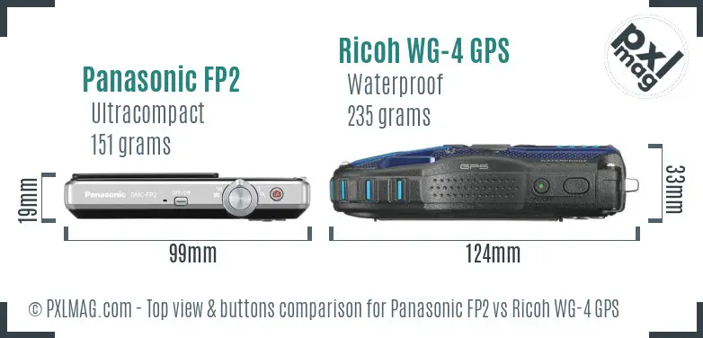 Panasonic FP2 vs Ricoh WG-4 GPS top view buttons comparison