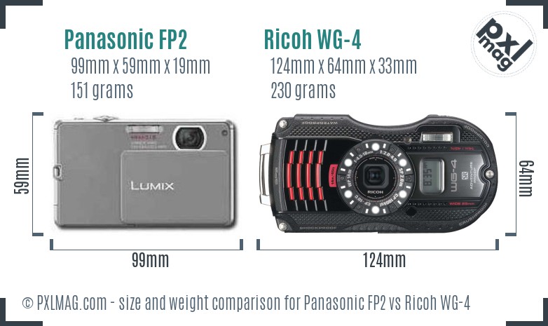 Panasonic FP2 vs Ricoh WG-4 size comparison