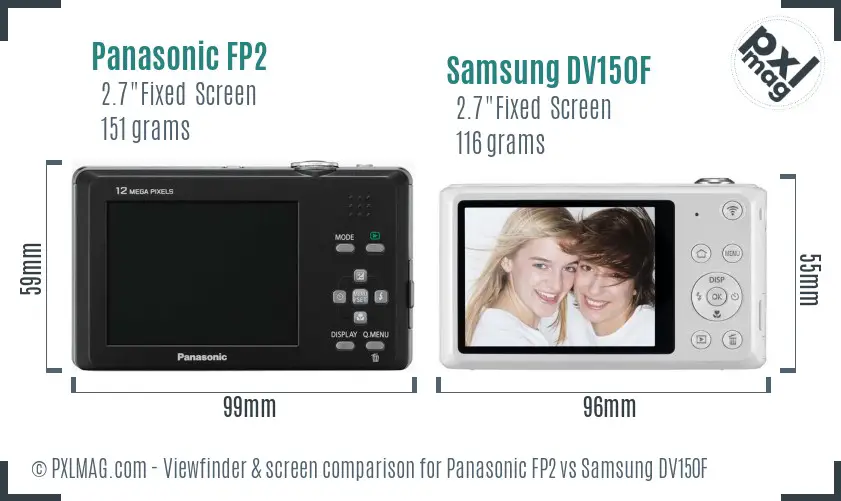 Panasonic FP2 vs Samsung DV150F Screen and Viewfinder comparison