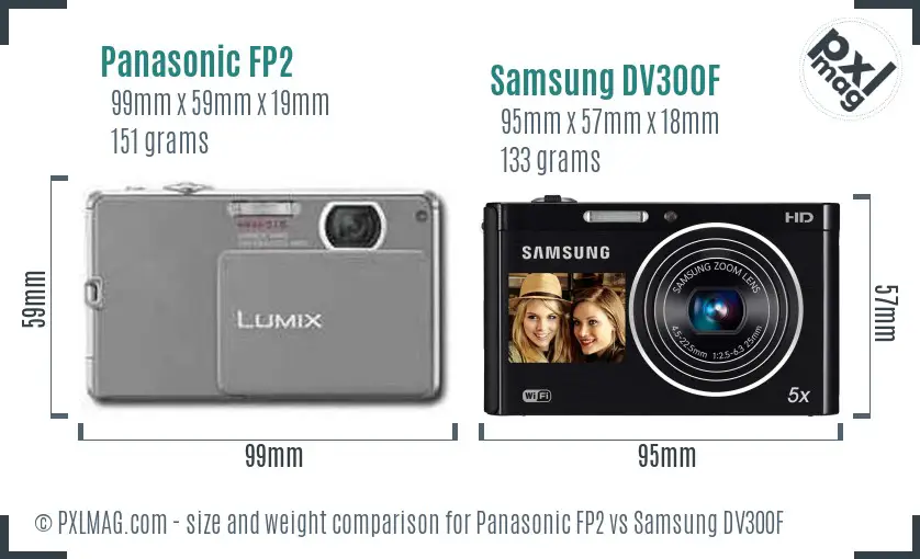 Panasonic FP2 vs Samsung DV300F size comparison
