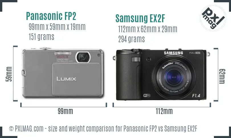 Panasonic FP2 vs Samsung EX2F size comparison