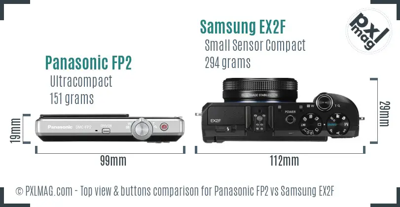 Panasonic FP2 vs Samsung EX2F top view buttons comparison