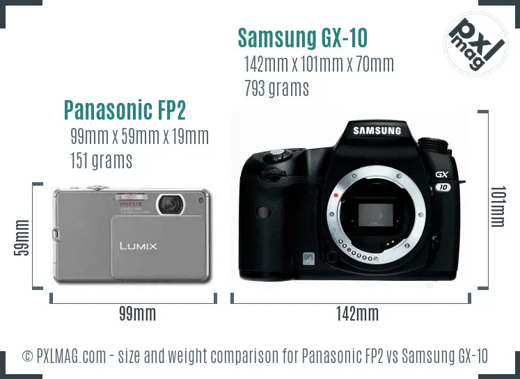 Panasonic FP2 vs Samsung GX-10 size comparison