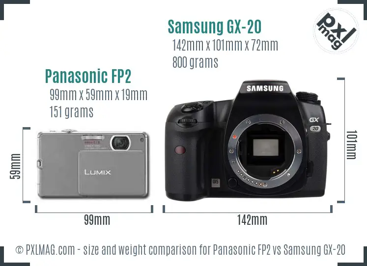 Panasonic FP2 vs Samsung GX-20 size comparison