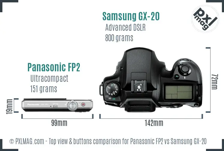 Panasonic FP2 vs Samsung GX-20 top view buttons comparison