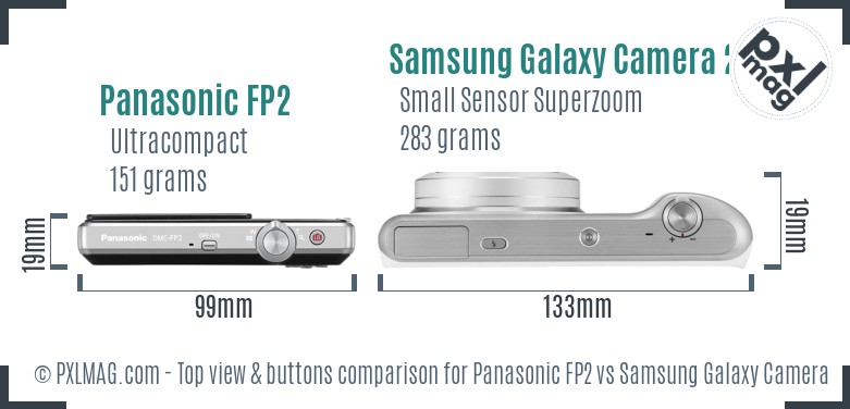 Panasonic FP2 vs Samsung Galaxy Camera 2 top view buttons comparison