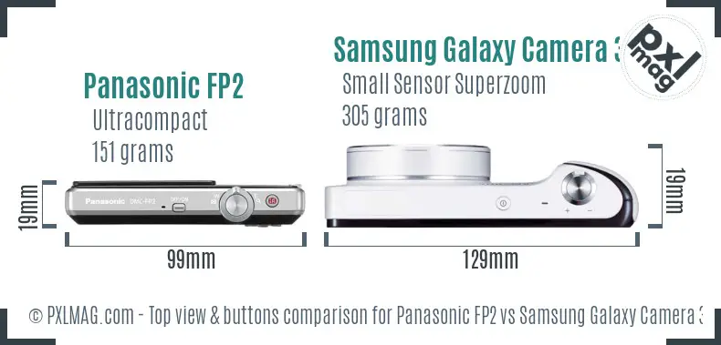 Panasonic FP2 vs Samsung Galaxy Camera 3G top view buttons comparison