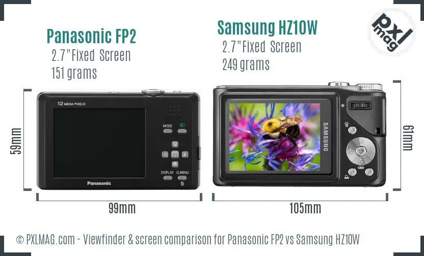Panasonic FP2 vs Samsung HZ10W Screen and Viewfinder comparison