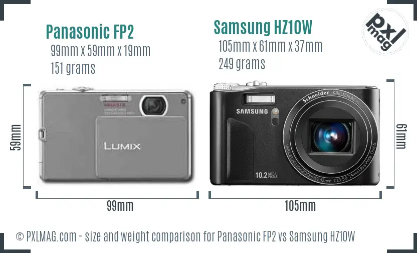 Panasonic FP2 vs Samsung HZ10W size comparison