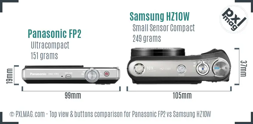 Panasonic FP2 vs Samsung HZ10W top view buttons comparison
