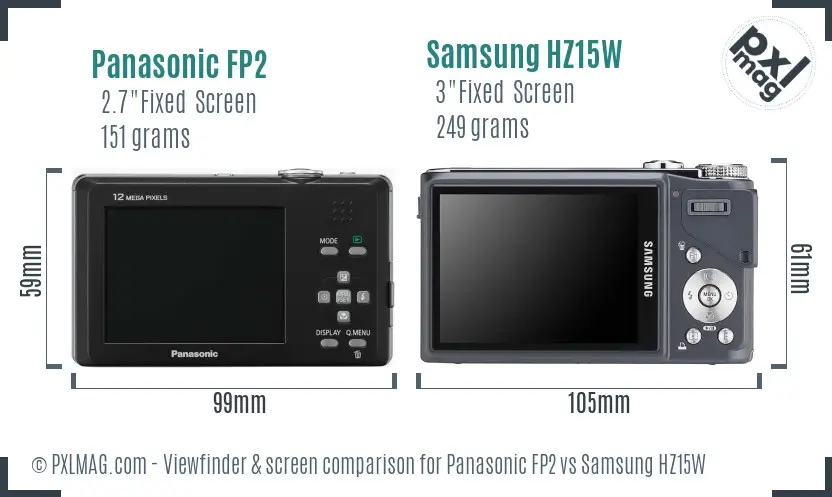 Panasonic FP2 vs Samsung HZ15W Screen and Viewfinder comparison