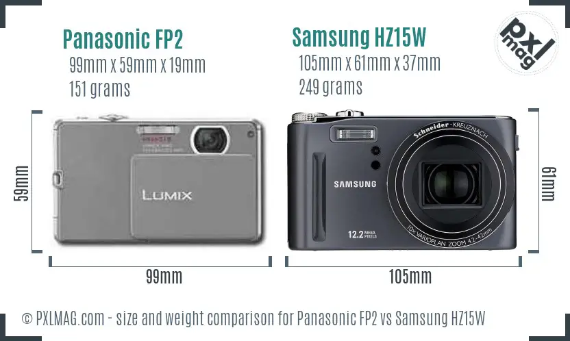 Panasonic FP2 vs Samsung HZ15W size comparison