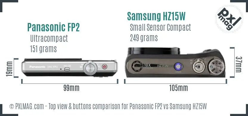 Panasonic FP2 vs Samsung HZ15W top view buttons comparison