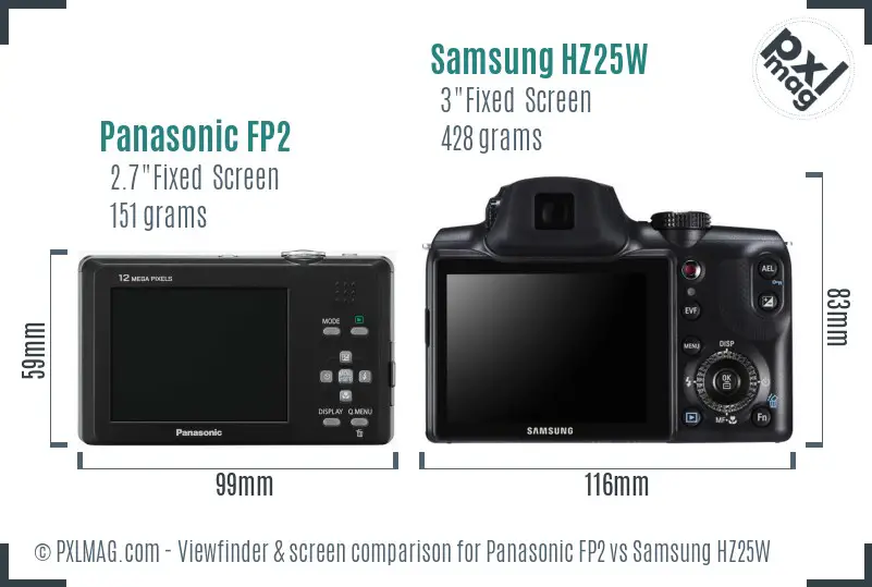 Panasonic FP2 vs Samsung HZ25W Screen and Viewfinder comparison Panasonic FP2 vs Samsung HZ25W Screen and Viewfinder comparison