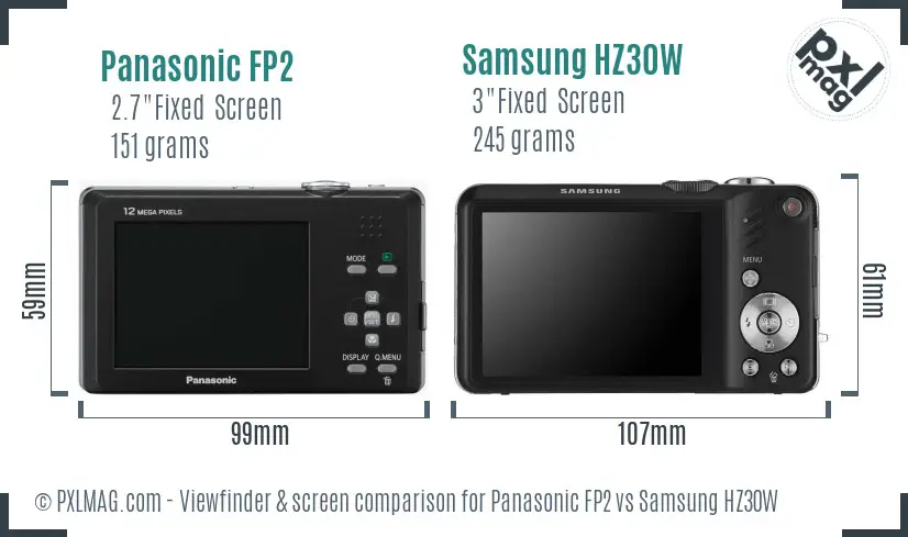 Panasonic FP2 vs Samsung HZ30W Screen and Viewfinder comparison