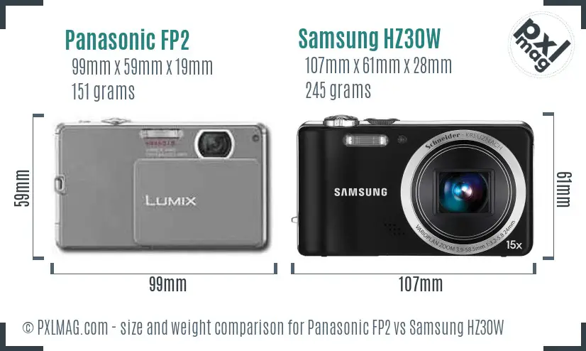 Panasonic FP2 vs Samsung HZ30W size comparison