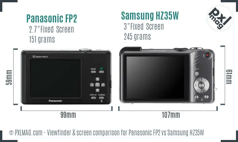 Panasonic FP2 vs Samsung HZ35W Screen and Viewfinder comparison Panasonic FP2 vs Samsung HZ35W Screen and Viewfinder comparison