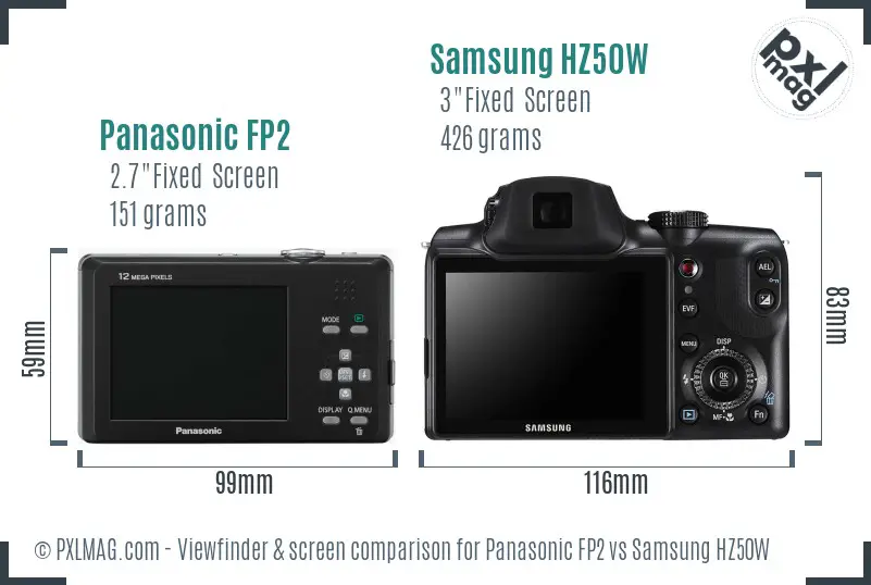 Panasonic FP2 vs Samsung HZ50W Screen and Viewfinder comparison