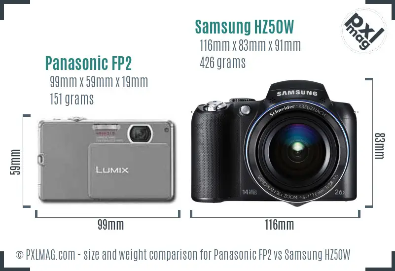 Panasonic FP2 vs Samsung HZ50W size comparison