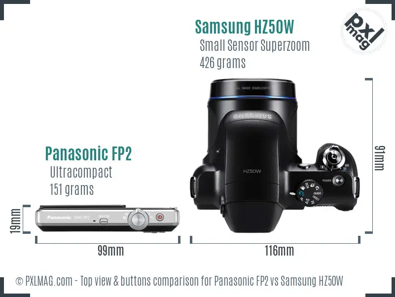 Panasonic FP2 vs Samsung HZ50W top view buttons comparison