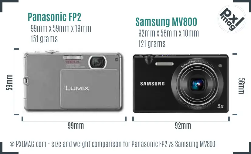 Panasonic FP2 vs Samsung MV800 size comparison
