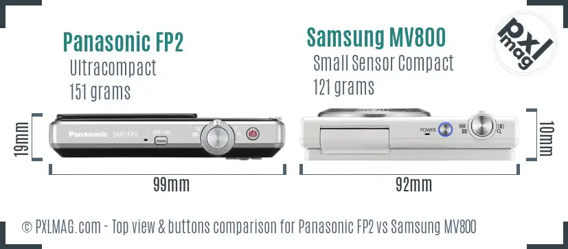 Panasonic FP2 vs Samsung MV800 top view buttons comparison