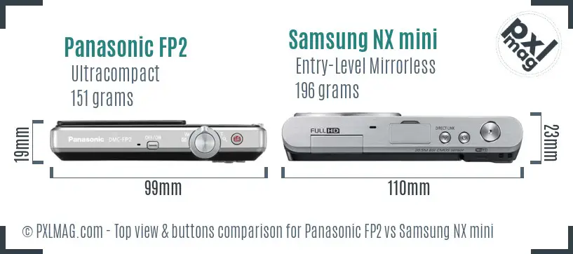 Panasonic FP2 vs Samsung NX mini top view buttons comparison