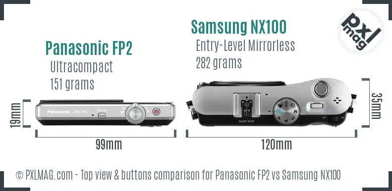 Panasonic FP2 vs Samsung NX100 top view buttons comparison