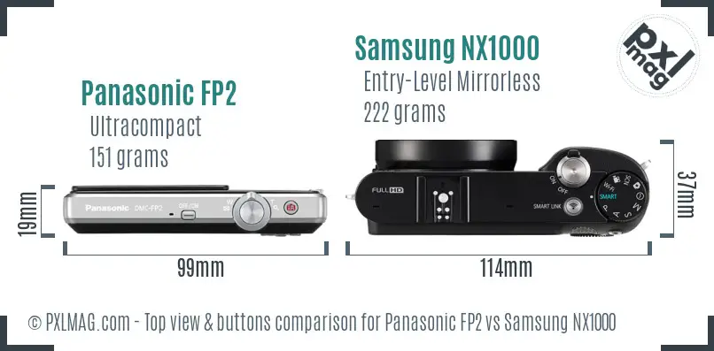 Panasonic FP2 vs Samsung NX1000 top view buttons comparison